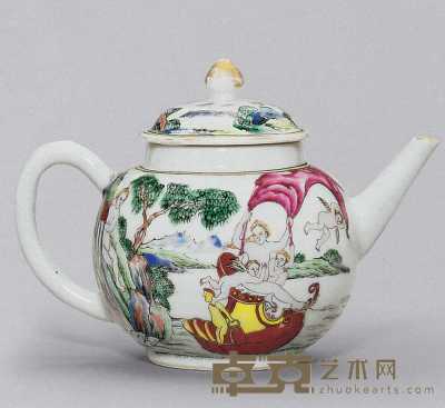 约1704至1745年 粉彩希腊神话故事图茶壶连盖 宽16.5cm